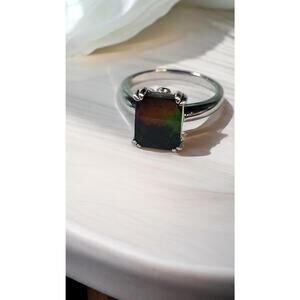 Color Change Gemstone Sterling Silver 925 Emerald Cut Ring Dark Romantic Size 6
